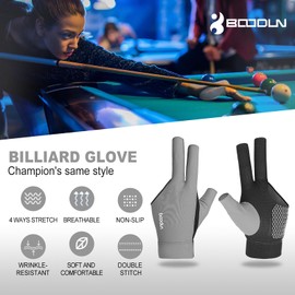 YFY Billiards Glove 3 Finger Pool Glove for Left Hand, Durable Double Stitched, Snooker Cue Sport Glove Popular Sizes for Men & Women