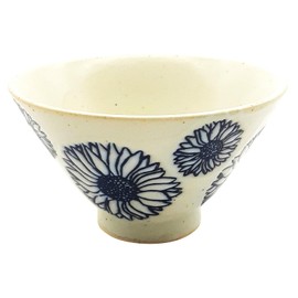 Hasamiyaki 481397 Rice Bowl, Rice Bowl, Flower, Blue, 4.3 inches (11 cm), Sunflower Izan Pottery, Made in Japan