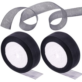 Rustark 2 Roll 1" x 25 Yards Black Sheer Organza Ribbon Transparent Chiffon Fabric Organza Ribbons for Gift Wrapping Invitations Christmas Birthday Wedding Party Decoration(2.5cm x 23m)