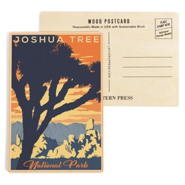 Joshua Tree National Park, California, Lithograph (4x6 Birch Wood Postcards, 2-Pack Stationary, Rustic Home Wall Decor)