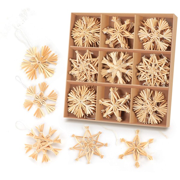 Anstore 36-Piece Straw Star Set, 6 cm, Straw Stars, Tree Decoration, Christmas Decoration