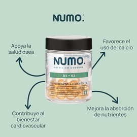 NUMO | Vitamina D3 Más K2 En Cápsulas Blandas | Con Aceite De Oliva Extra Virgen | Apoyo A Huesos Y Bienestar Cardiovascular | Alta Absorción Y Nutric