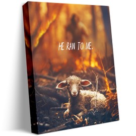 GUN SUPPLIES OUTLET LLC Jesus Rescues Lost Lamb from Flames Picture Religious Canvas Wall Art Christian Prayer Canvas Print Lamb of God Canvas for Wall Decoration 16x20 inch