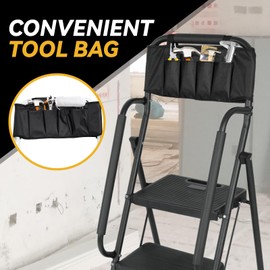 4 Step Ladder with Handrails & Attachable Tool Bag, 330 lbs Folding Step Stool Ladder, Wide Non-Slip Pedal for Kitchen Pantry Home Office, Black