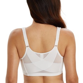 DotVol Women's Full Figure Front Closure Wirefree Jacquard Back Support Posture Bra(White,38G)