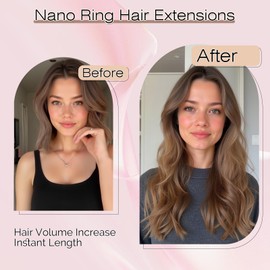 SEGO Nano Bead Hair Extensions Human Hair, 1g/s 50g/pack 22 Inch Nano Ring Hair Extensions, Highlight, Add Volume and Length, Nano Tip Hair Extensions for Women Medium Brown