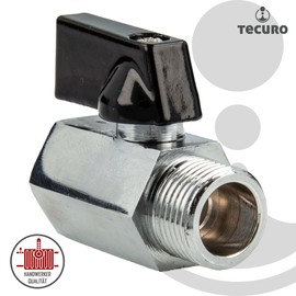 tecuro Mini Ball Valve 1/2 Inch, Female x Male Thread, Temperature Resistant from -5°C to +90°C, PTFE Sealing Material, Chrome-Plated Brass