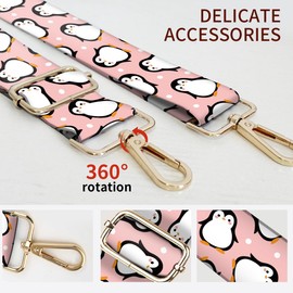 AIOGPD Purse Strap Replacement Crossbody, 3.8cm Wide Shoulder Strap Adjustable Replacement Belt Gold Buckle, Handbag Crossbody Bag Strap Cute Pink Penguins