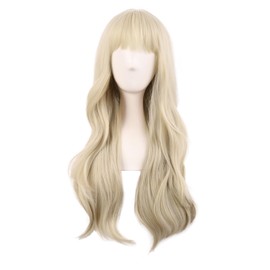 MapofBeauty 28 Inch/70 cm Long Curtain Bangs Synthetic Fiber Wavy Curly Heat Resistant Cosplay Party Wig (Blonde)