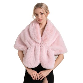 Fashowlife Faux Fur Shawls and Wraps For Women Stole Bridal Bridesmaids Warm Womens Cloak Cape Coat For Wedding Party (Pink Shawl)