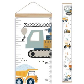 Échelle de croissance avec cadre - Baby Growth Height Chart, Wall Decor for Kids, Child Toddler Boys Girls, Hangable and Removable Waterproof Measuring Wall Ruler (Construction)