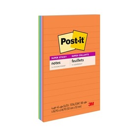 Post-it Super Sticky Notes, 4 in x 6 in, Rio de Janeiro Collection, Lined, 4 Pads/Pack, 45 Sheets/Pad (4621-SSAU)