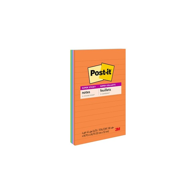 Post-it Super Sticky Notes, 4 in x 6 in, Rio