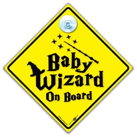 Baby Wizard on Board Sign, Little Wizard Baby on Board Sign, Baby Wizard Car Sticker Sign With Suction Cup 14cm x 14cm