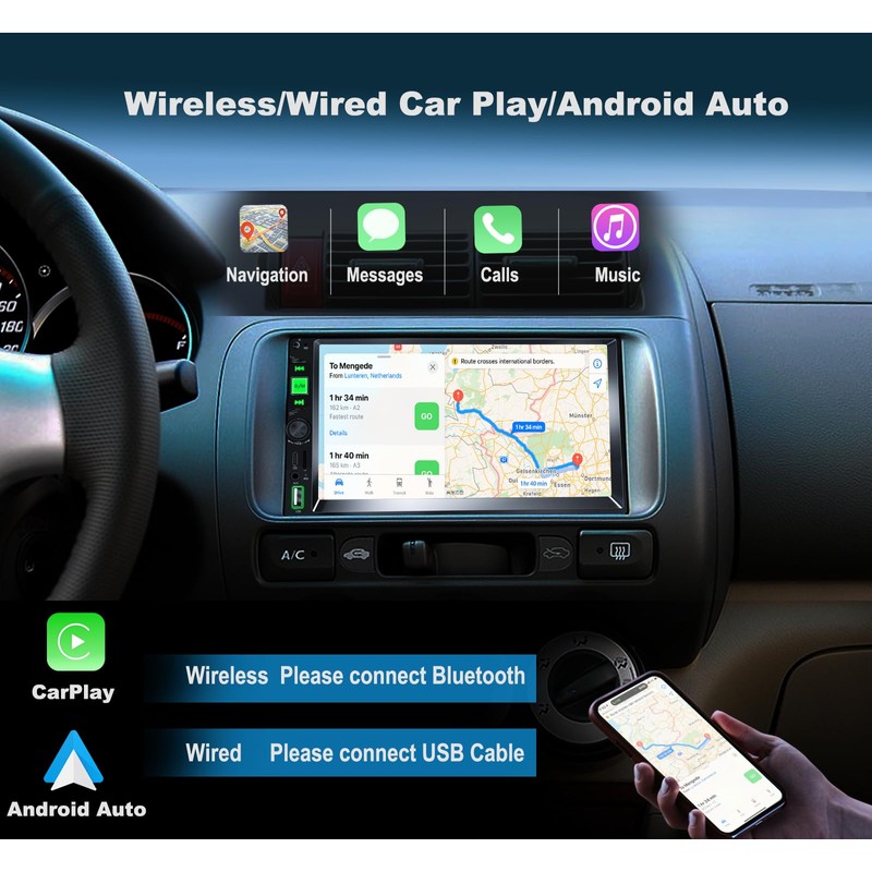 Double Din Car Stereo with Type-C Changer Wireless Car Stereo