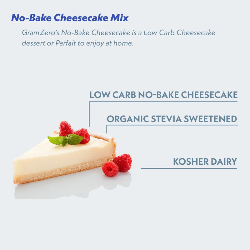 GramZero No-Bake Cheesecake Mix, Makes 2 Cheesecakes, Low Calorie, Stevia