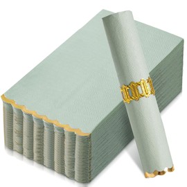 50 Pack Dinner Napkins Paper with Gold Foil Scalloped Edged Guest Napkins Disposable for Wedding, Shower Baby, Birthday Party Supplies (3-Ply, 4 x 8 In, Sage Green)