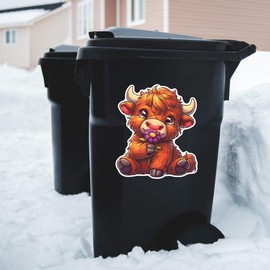 Extra Large 460mm 'Cute Highland Cow with Flower' Permanent Sticker Decal for Cars/Windows/Bins/Walls (DW00135591)