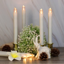 OWLBAY 12 Pack 8.7" H Flameless Window Candles with Remote and Timer, Battery Operated Flickering LED Taper Candles with Removable Gold Holders and Suction Cups, Ideal for Wedding/Christmas Decor