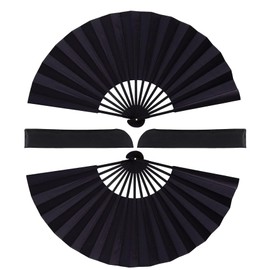 CKCSHI 2 Pcs Folding Hand Fan, Handheld Folding Fan, Black Folding Hand Fan for Women Men, Chinese Silk Fabric Handheld Fan for Dancing Cosplay Wedding Party Birthday Gifts