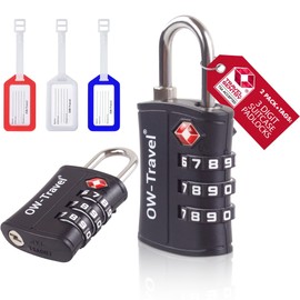 OW-Travel Combination Lock ABS 3 Digit Suitcase Lock + 3 Luggage Tags: Padlock Luggage Lock Security Lock Theft Secure Lock TSA Lock Combination Code for Travel Suitcase Locker Luggage