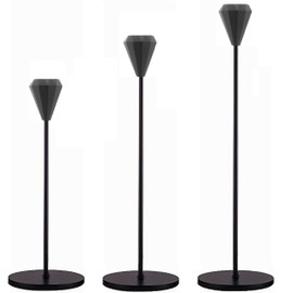 Mornajina Black Candlestick Holders Set of 3, Decorative Candle Stick Holders Set with Diamond Shape Candle Holder head Fits 3/4 inch Thick Candle & Led Candles for Wedding Party Home
