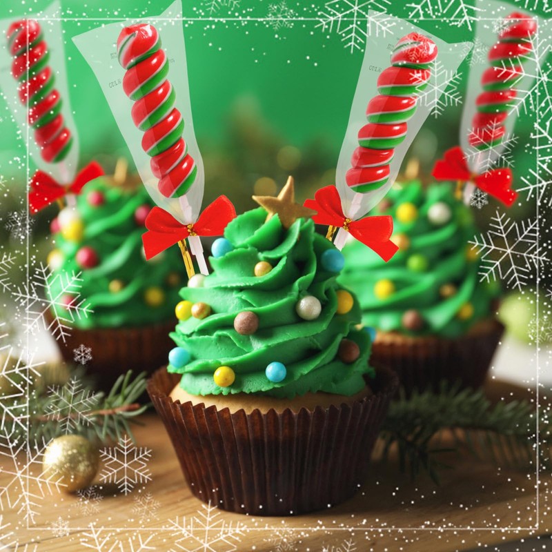32 Pack Red-and-Green Twisty & Swirl Lollipops with Red Ribbon