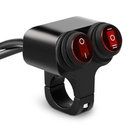 SOLLON 7/8” Waterproof Switch Motorcycle ATV Light Bar Switch 22mm 12V 16A, Handlebar Double Control Kill Button, Headlight Spotlights Hazard Brake Fog Light ON Off Switches
