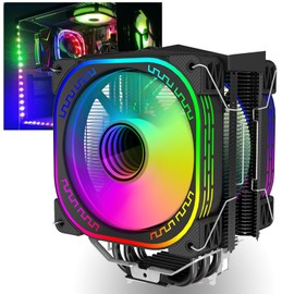 DS 1800RPM PWM 120MM Fin Cooling Fans, Black Aluminum Extrusion 4-Heat Pipe CPU Cooler Fans for Intel LGA 1155 776 1366 (Dynamic RGB Color, C Series)