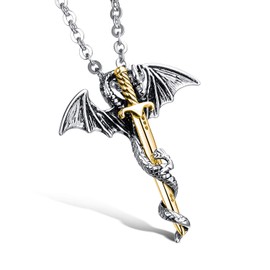 OSTAN Stainless Steel Chain with Dragon and Sword Pendant Necklaces Men's Jewellery Chain Men's Silver and Gold, Stainless Steel