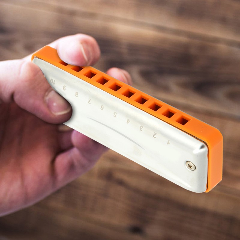 Blues Harmonica 10‑Hole Mouthorgan E Key Wind Instrument Waterproof Corrosion‑Resistant(Orange