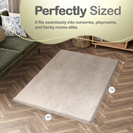 Mummentos Baby Play Mat for Floor - 1.3” Thick Memory Foam, 59" x 79" Large Crawling Mat for Infant & Toddler, Soft Non-Toxic Crawling Mat, Easy to Clean, Non-Slip Reversible Design - (Beige Cream)