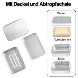 Pack of 2 Aluminium Soap Dishes with Draining Rack, Soap Box Waterproof Small for Travel, Moisture-Resistant, Rustproof Metal Soap Dishes for Home or Travel