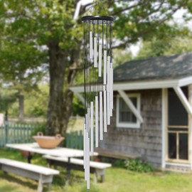 hanlin Wind Chimes Outdoor,Large Wind Chimes,36" Garden Chimes with 18 Aluminum Alloy Tubes and 3 S Hooks for Garden Patio Backyard Decor Gift etc (Silver)