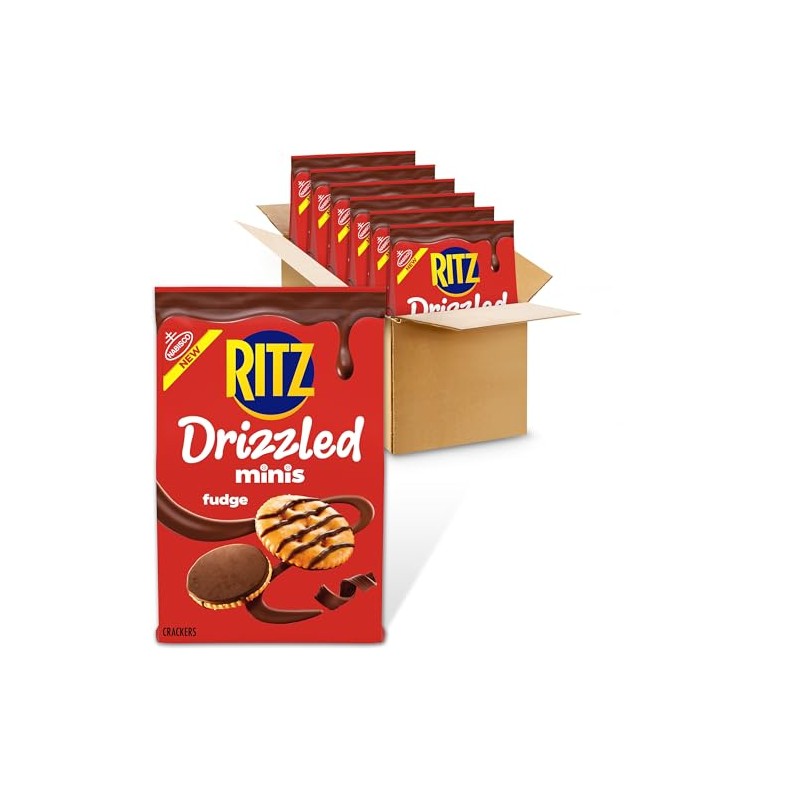 RITZ Drizzled Minis Fudge Crackers, Snacks for Kids and Adults,