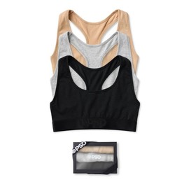 PSD Womens Neutral Racer Back Sports Bra for Women - Premium Modal Fabric 3 Pack - Solid Womens Sports Bras for Comfort and Support