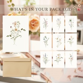 PQCLXUYA 20 Pack Floral Blank Greeting Cards and Envelopes 4x6,Note Cards,Elegant Floral Design Blank Greeting Cards for Stationary Wedding Birthday Baby Shower Mother's Day, Valentine's Day