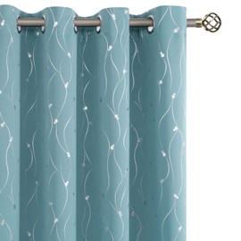 BGment Blackout Curtains 63 Inch Length 2 Panels Set Grommet Thermal Insulated Room Darkening Window Curtains with Wave Line and Dots Printed for Bedroom, 52 x 63 Inch, Peacock Blue