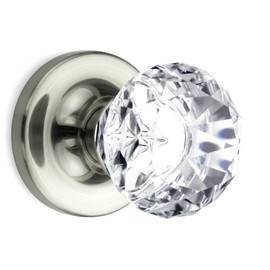 (6 Pack) Dummy Diamond Round Brilliant Crystal Door Knobs Satin Nickel Round Rosette