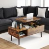 NEWBULIG Brown Wood Lift Top Coffee Table with Storage Shelf