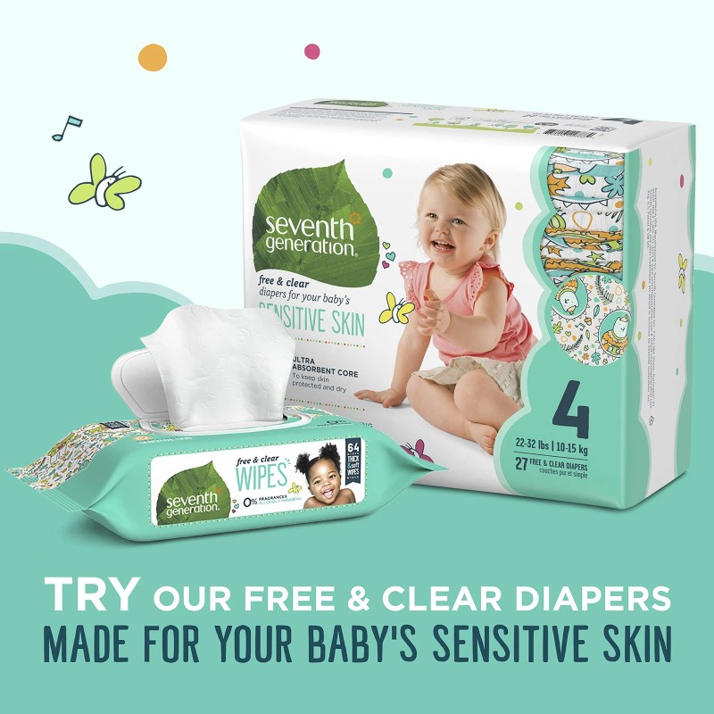 Seventh Generation Baby Wipes Unscented 64 Count Gentle Hypoallergenic Care