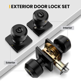 goldenwarm Exterior Deadbolt and Keyed Entry Door Knob Set, Key Entry Front Black Door Knob with Lock and Key (1 Pack)