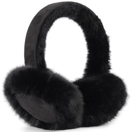YeyeCyrilze Women's Earmuffs, Winter Ear Warmers, Ear Warmers for Cold Protection and Outdoor Earmuffs, Foldable, Black leather