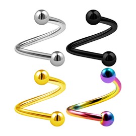 KJM Fashion 4 x Stainless Steel Circular Barbell 1.6 mm 14 g Tragus Earrings, Stainless Steel