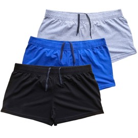 Muscle Alive Mens Bodybuilding Shorts 3" Inseam Cotton, Pln Black+blue+gray-3pcs(3" Inseam), XX-Large