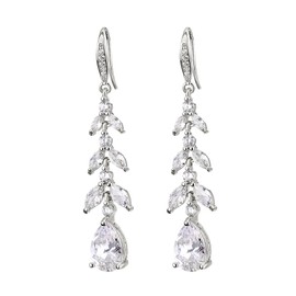 Wedding Earrings for Women, Trendy Sparkly Large Rhinestone Leaves Silver Earrings Elegant Pearl Waterdrop Dangle Earrings for Teen Girls Bridal Party Jewelry Gifts (Wedding1)