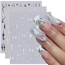 HYWWPFLAY 3 Sheets 3D Flame Nail Stickers, y2k Self - Adhesive 3D Fire Nail Art Stickers, Metal Flame Line Star Design Nail Decals for Women Girls DIY Manicure Decor Supplies