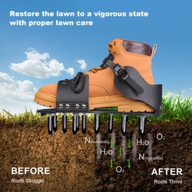 Wodesid Aerator Shoes, Lawn Aerator Shoes for Grass with Hook and Adaptable Straps Heavy Duty Soil Aerator Lawn Spike Shoes for Aerating Garden Grass Yard Patio