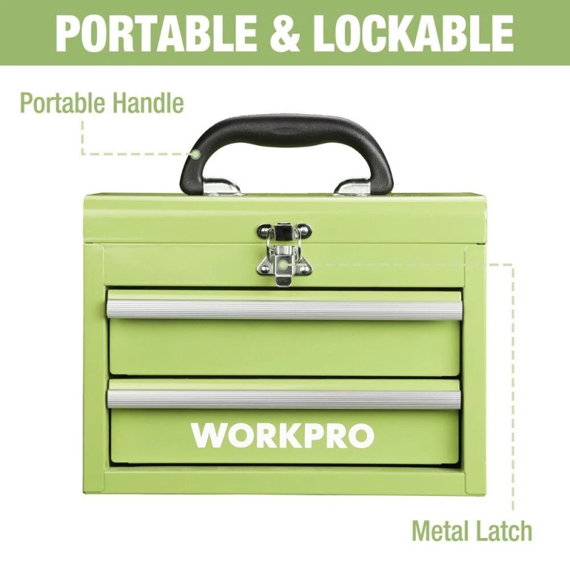 WORKPRO Portable Mini Metal Tool Box Tool Chest With 2