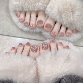 ＸＵＺＯＯ 足用 ネイルチップ フットネイルシール ジェル 足用 ネイルチップ おしゃれ 人気 足 付け爪 つけ爪 結婚式 花嫁 成人式 夏 足用ネイルステッカー ネイルツール 両面テープ付き ２４枚 (フラッシュピンク, 12サイズ)